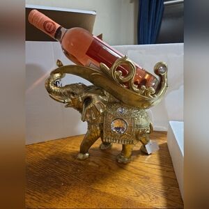Gold Elephant Wine Bottle Holder with Gem Accents